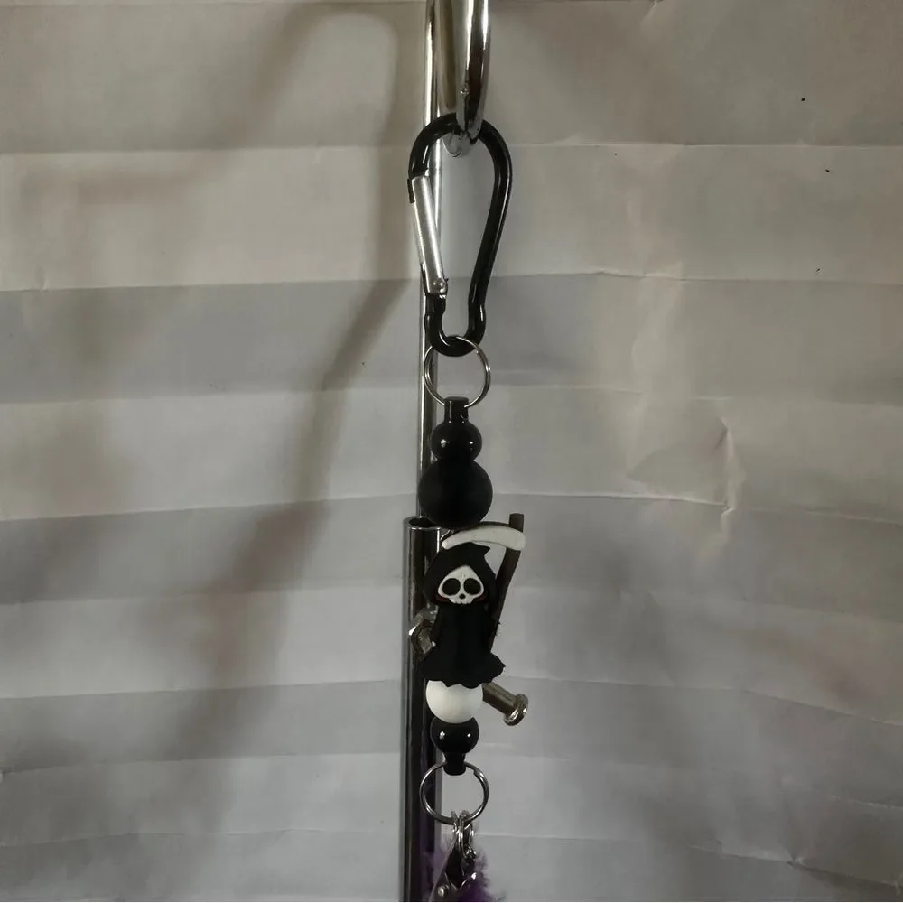 Handmade Grim Reaper Feather Clip Keychain | Halloween Spooky Bag Charm Gift